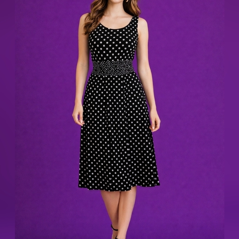 VTG CHELSEA SUITE Polka Dot Sleeveless Pullover Rockabilly Tank Dress Medium